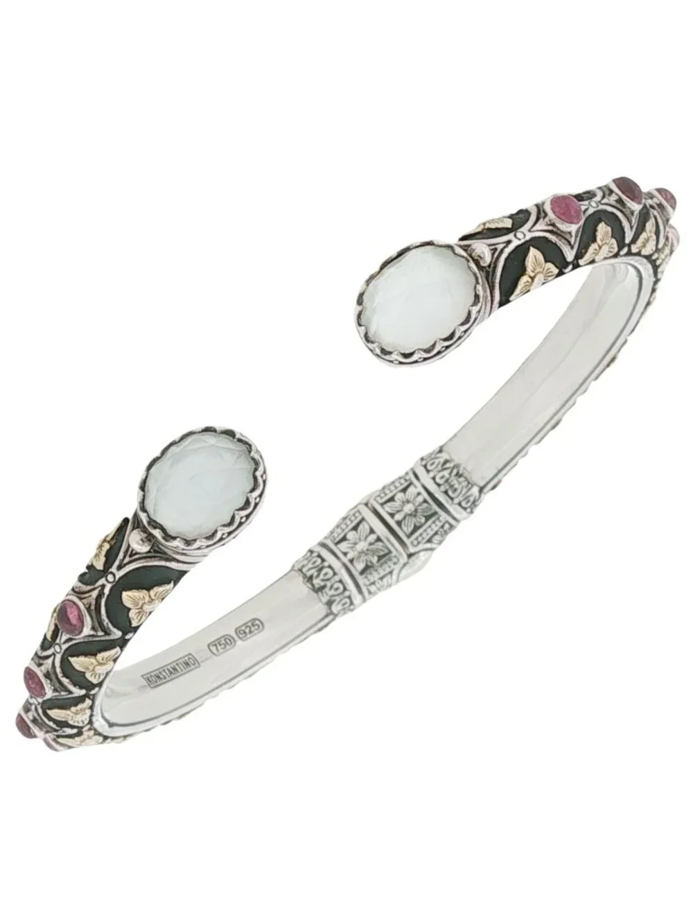 Konstantino 925 Sterling Silver 18K Gold Nemesis Pink Tourmaline & MOP Bangle 7
